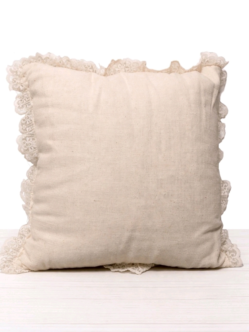 Vintage 1960s Handmade Lace Trim Pillow Butterfly Applique Cottage Decor - Picture 4 of 4